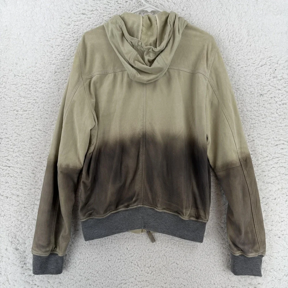 Emporio Armani Leather Jacket Mens 50 M Brown Goat Hoodie‎ Full Zip Bomber Y2K
